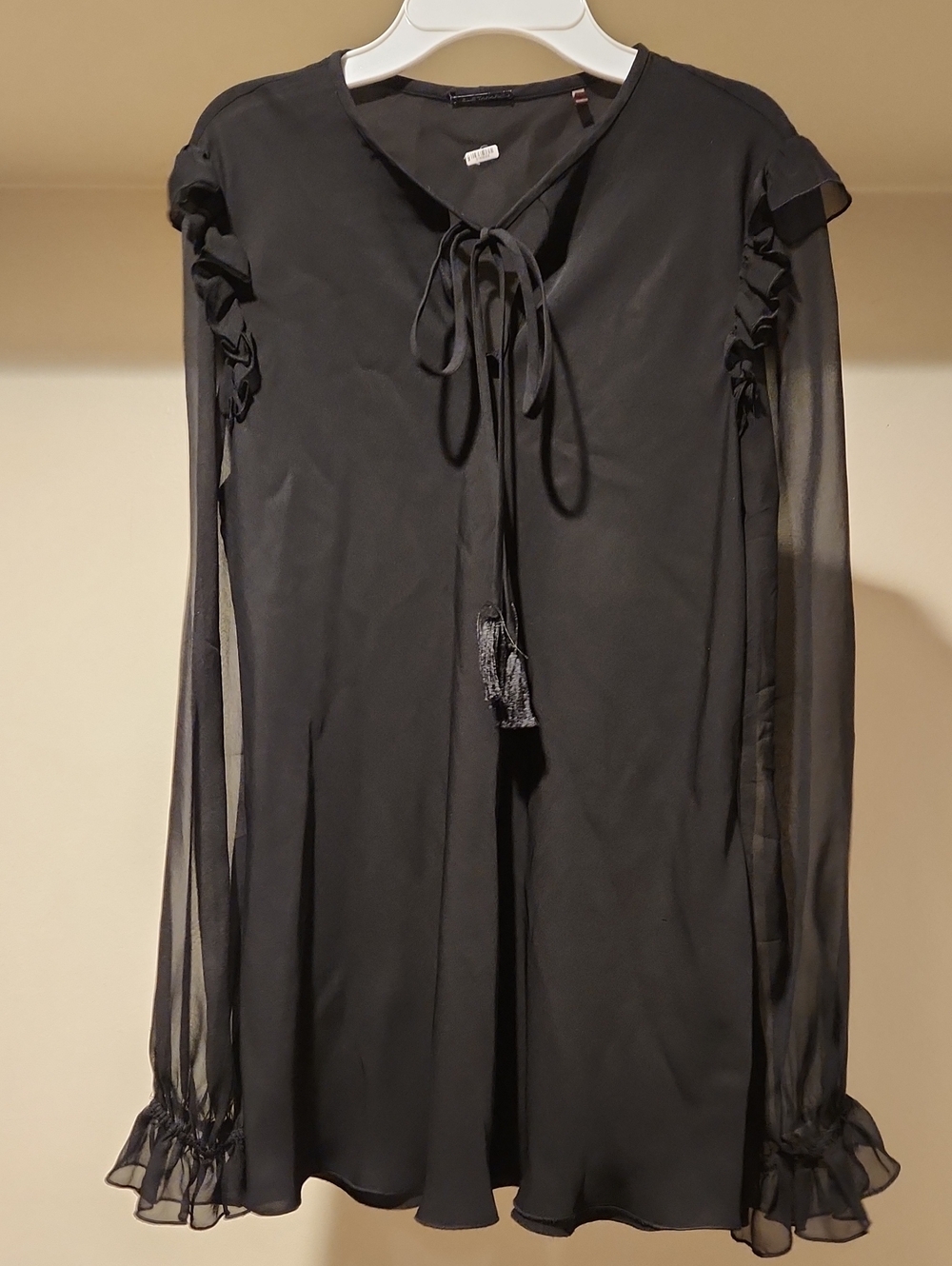 ❤️ ELIE TAHARI SILK TIE NECK BLOUSE / TOP, BLACK CAVIAR, XS - Picture 2 of 11